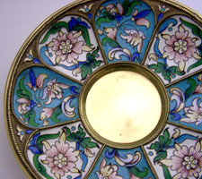 SUPERB RUSSIAN 84 SOLID SILVER GILT ENAMEL DISH or SAUCER 115g