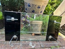 ART DECO BATHROOM MIRROR WITH BLACK GLASS SPLASHBACK & CHROME FITTINGS.
