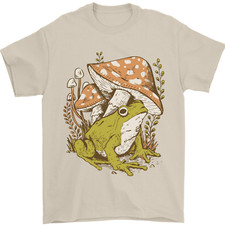 A Frog and Mushrooms Foraging Mycology Fungi Mens T-Shirt 100% Cotton