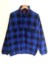 Patagonia Synchilla Snap T Men’s Blue Buffalo Plaid Fleece Sweater -Medium 
