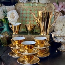 1950's German/Bavarian ‘Johann Seltmann’ Gold Coffee Set 17pc & Italian Tray