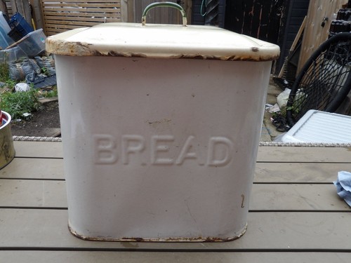 Vintage enamel bread bin white