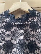 BNWOT Oasis Black Lace Dress with Nude Lining, Sheer Sleeves Size 12