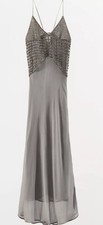 ZARA BNWT 2025. BLUE GREY JEWEL DRESS BEADED GEORGETTE VISCOSE. 6895/508/819