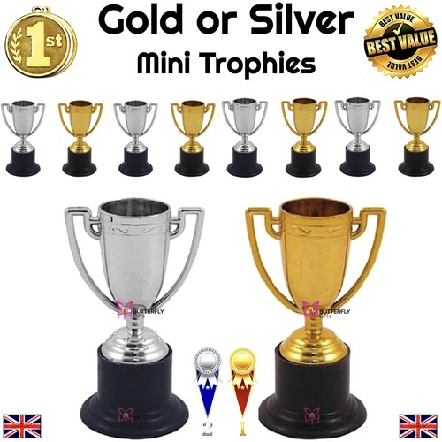 Mini gold silver trophy - silver, 10cm