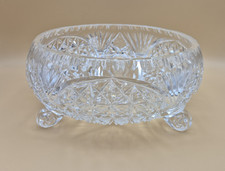 Vintage Crystal Cut Glass Three Footed Fruit Punch Bowl  With Star Patterns 25cm