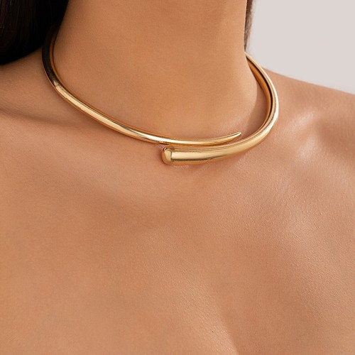 Gold silver choker necklace - silver,