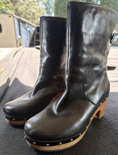 Ugg lynnea black leather clog - leather,