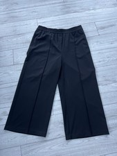 LADIES M&S BLACK WIDE LEG CROPPED ELASTICATED WAIST TROUSERS SIZE 16 REGULAR 