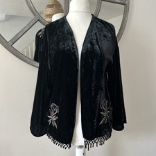Zara Black Velvet Jacket Embroidered Size Medium M 10 12 Floral