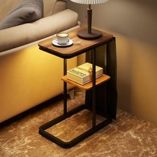 ARTETHYS Side Table, C Shaped Bedside Small Coffee Table with 3 Color LED Lights