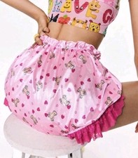 Sissy Pink Cartoon Satin Teddy Bear French Knickers Bloomer Shorts ABDL CD TV S