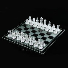 GLASS BOARD TRADITIONAL CHESS SET GAME UNIQUE BEAUTIFUL GIFT 32 PIECES FUN PARTY