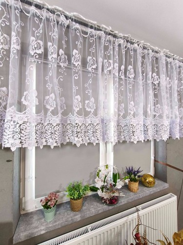 Embroidered white net curtain - net,