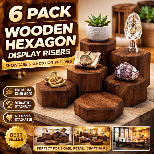 Wooden hexagon display risers - wooden,