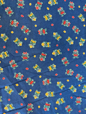 Vintage Fabric. Cotton. Blue with Figures on. Childrens Fabric 113x400cm. Bears