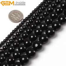 Natural Black Tourmaline Gemstone Round Loose Beads For Jewellery Making 15" UK