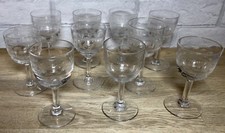10 Antique Edwardian Late Victorian Etched Glass Greek Key Sherry Glasses