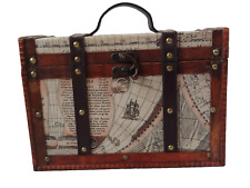 World Map Wooden Suitcase Trunk Box Suitcase Style Decorative Box 30cm Vintage