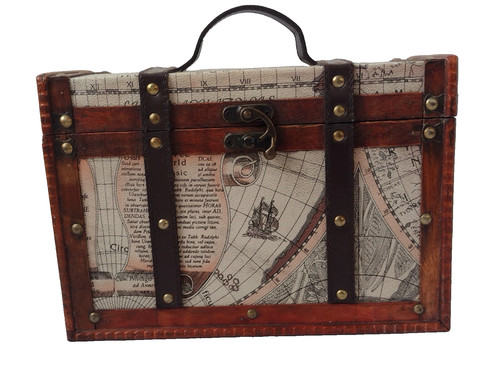 World map wooden suitcase - map,