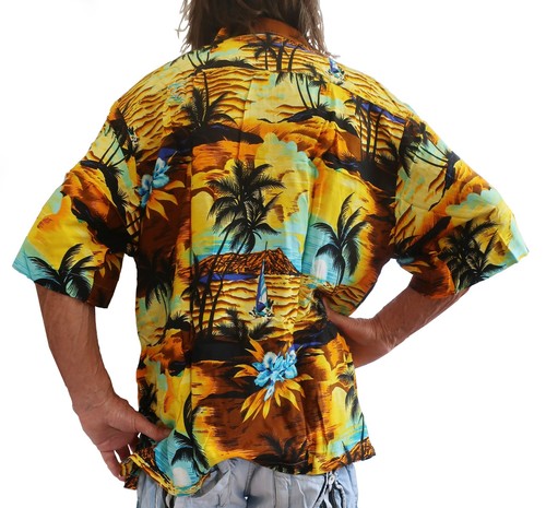 Loud hawaiian men shirt yellow - shirt,