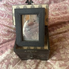 Vintage Black Finish Wood Dresser Mirror Drawer Dragon Phoenix Bat Brass Handle