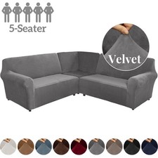 Velvet Corner Couch Cover 5-Seat L-Shaped Stretch Velvet Corner Sofa Slip Covers