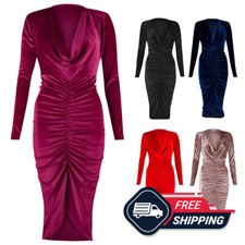 Womens Velvet Midi Dress