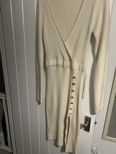 Winter White Gold Button Soft Knit Dress One Size 10-16 Worn Once