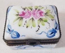 Antique Vintage Limoges Hand Painted Signed FL Porcelain Floral Trinket Pill Box