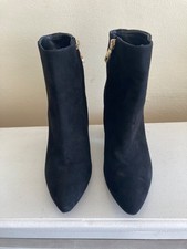 **LADIES BLACK SUEDE ANKLE BOOTS - GOLD STUDS TO BACK - KAREN MILLEN - SIZE 3**