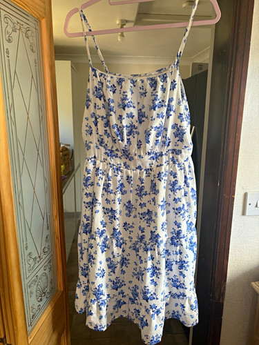 White blue floral - blue, chiffon