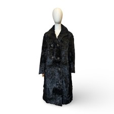 Vintage Real Sheared Mink Fur Black Long Coat Size 10 – Luxury Winter Outerwear