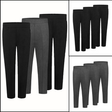 Kids School Trousers Boys Half Elastic Back Waist Pull Up Uniform Pant Pack Of 3