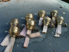 LOT OF 4 PAIRS OF BRASS ENGLISH MAKE DUPLEX KEROSENE OIL LAMP BURNERS,+ WICKS