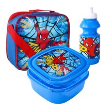 Spiderman 3Pc Set Childrens Insulated Lunch Pack Bag Bottle Kids Boys  School