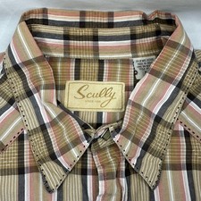 Scully Western Shirt Mens Large Plaid Cowboy Rodeo Pocket Diamond Pearl Snap Xl
