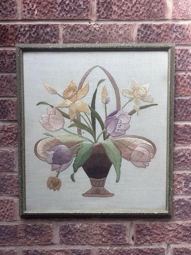 Vintage framed crewel - vintage,