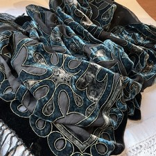 Ladies viscose silk velvet shawl, very good condition  black, turquoise, grey 
