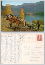 c35321 Horse drawn plough and man   Norway  postcard 1965 stamp