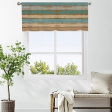 Teal and Brown Valance Curtains for Kitchen Rustic Turquoise Green Retro Wood...