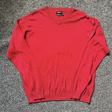 Ashworth Men's V Neck Jumper Size Large Red Long Sleeve Pullover Golfing