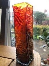 ~ Vintage Amber / Orange Glass Textured Effect Vase  ~