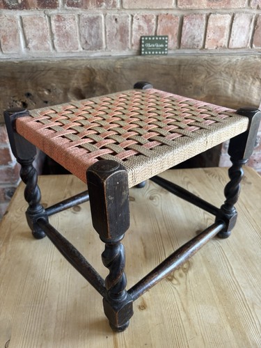 Vintage woven top stool with - woven,