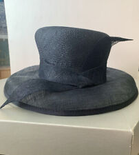 M&S St Michael Hat Navy Vintage Straw Organza Formal Races Wedding
