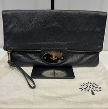 Mulberry Postmans Lock Fold Over Zip Clutch in Black Glossy Goat with Shiny Gold
