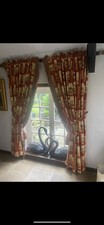 Andrew Martin Bespoke Fabric Curtains  With Fringing Burnt Orange Red Gold