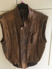 men's vintage 60s? faded brown leather sleeveless jerkin bomber style M/L