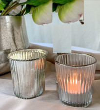 NEW Tea Light Glass Candle Holders x12 Red / Silver Mercury Glass Weddings Party