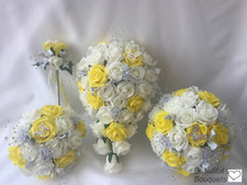 Wedding Flowers Yellow Rose Crystal Bouquet, Bride, Bridesmaid, wand yellow posy